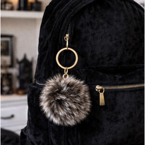 Pom Pom Keyring Keychain Womens One Size Two-TonedFaux Fur Metal Bag Charm NWOT
